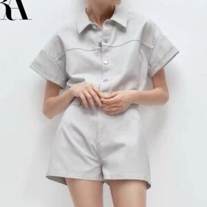 ❌sold❌Zara Silver Gray Glitter Short Sleeve Romper Small